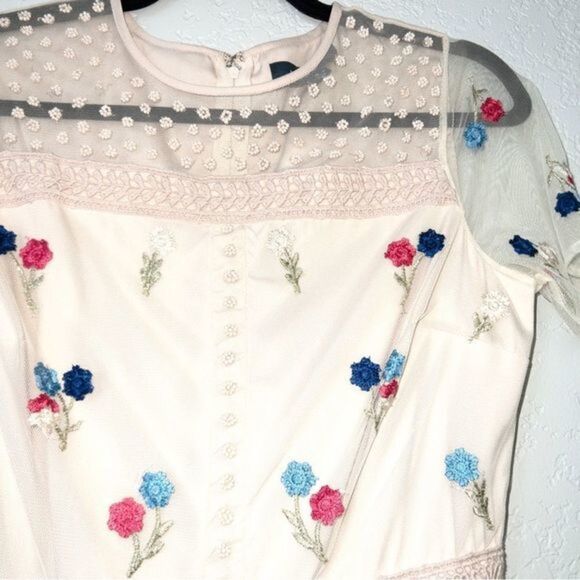 ModCloth Blush‎ Dreamy Details Embroidered Beaded Mini Dress Size Small - Picture 6 of 10